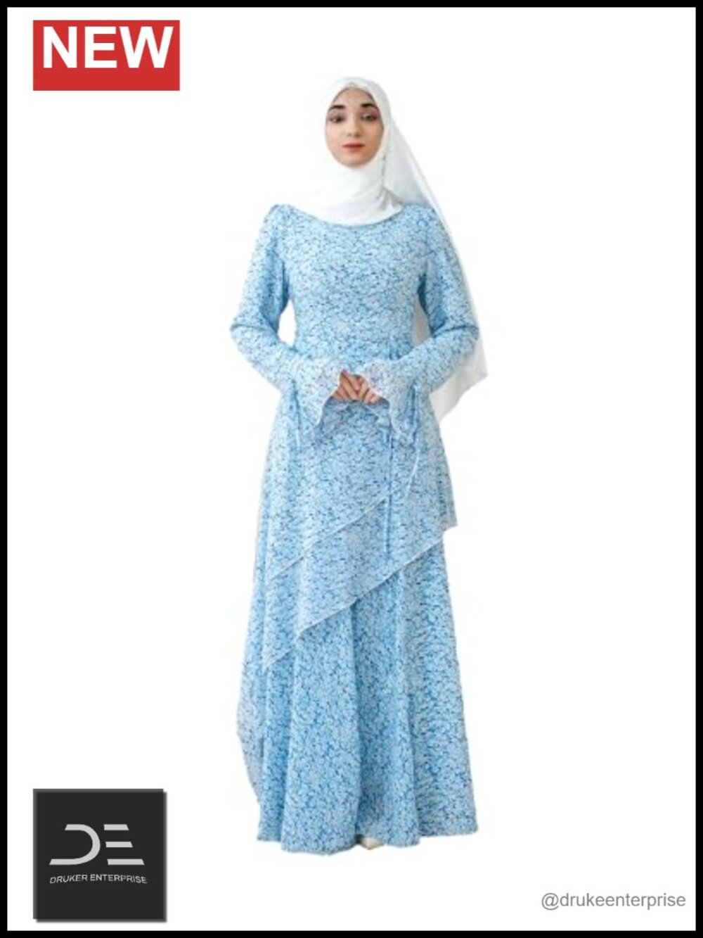3-Piece Abaya Set Ruffle Top Chiffon Maxi Skirt Modest Wear